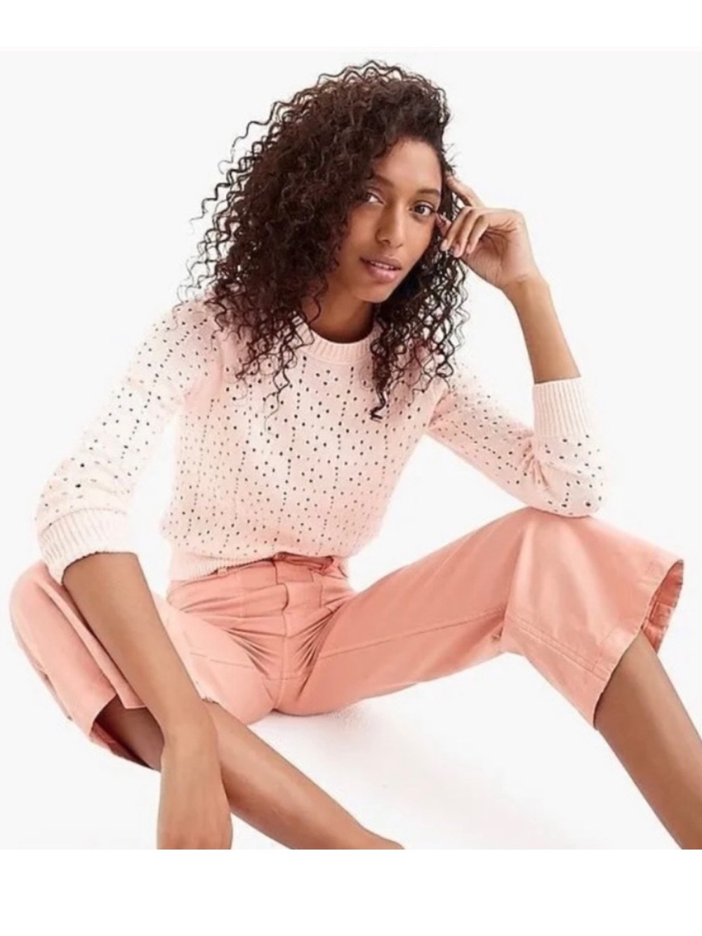 J. Crew Point Sur - Pointelle Cotton Sweater - white - size M